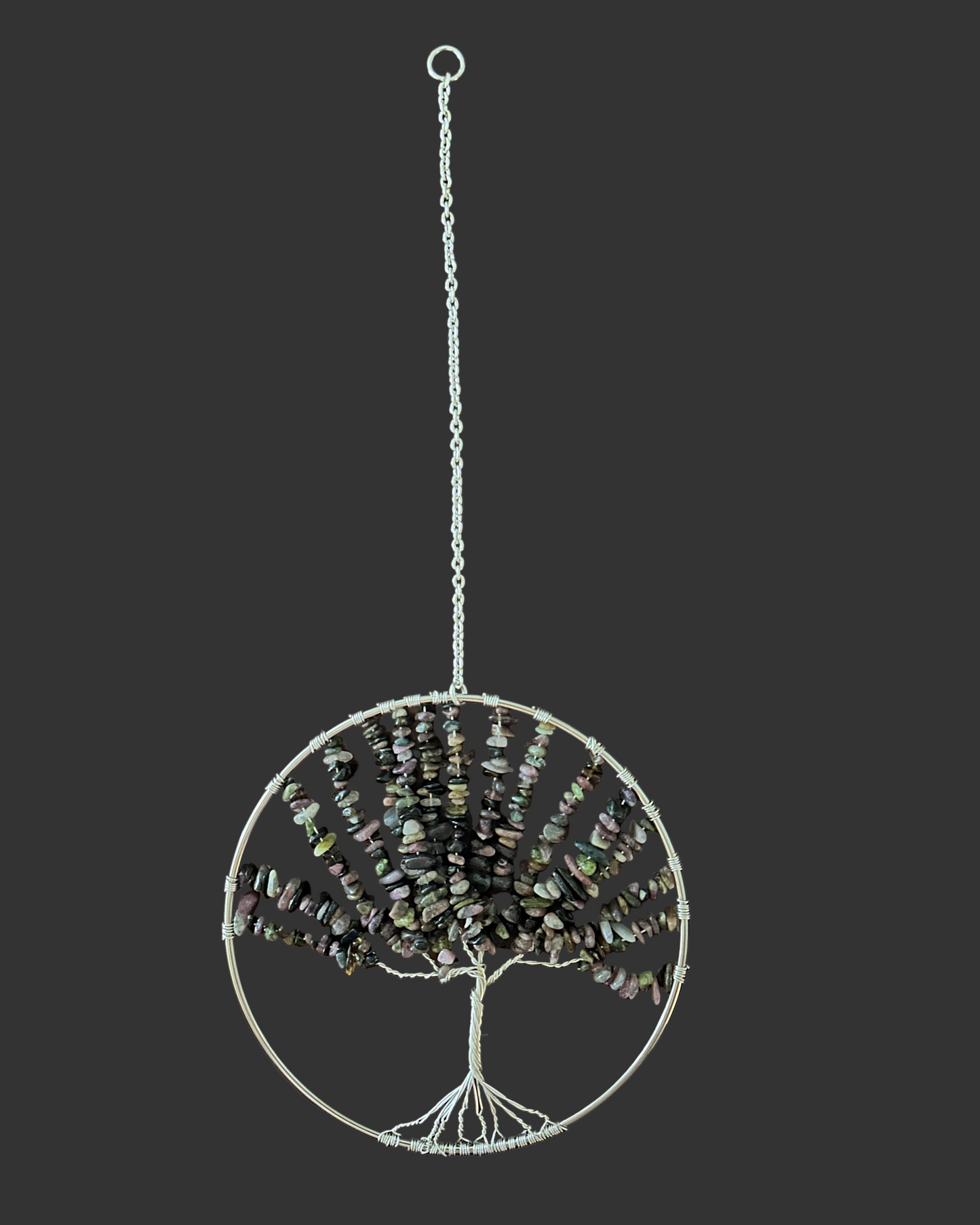 Colorful Tourmaline & Silver Tree of Life - 6-Inch Wall/Window Hanging