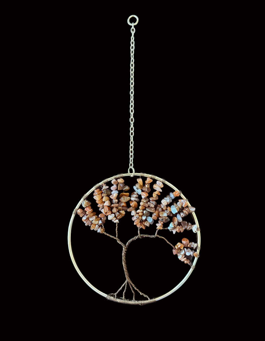 Carnelian and Antique Brass Tree of Life 6-Inch Wall/Window Hanging