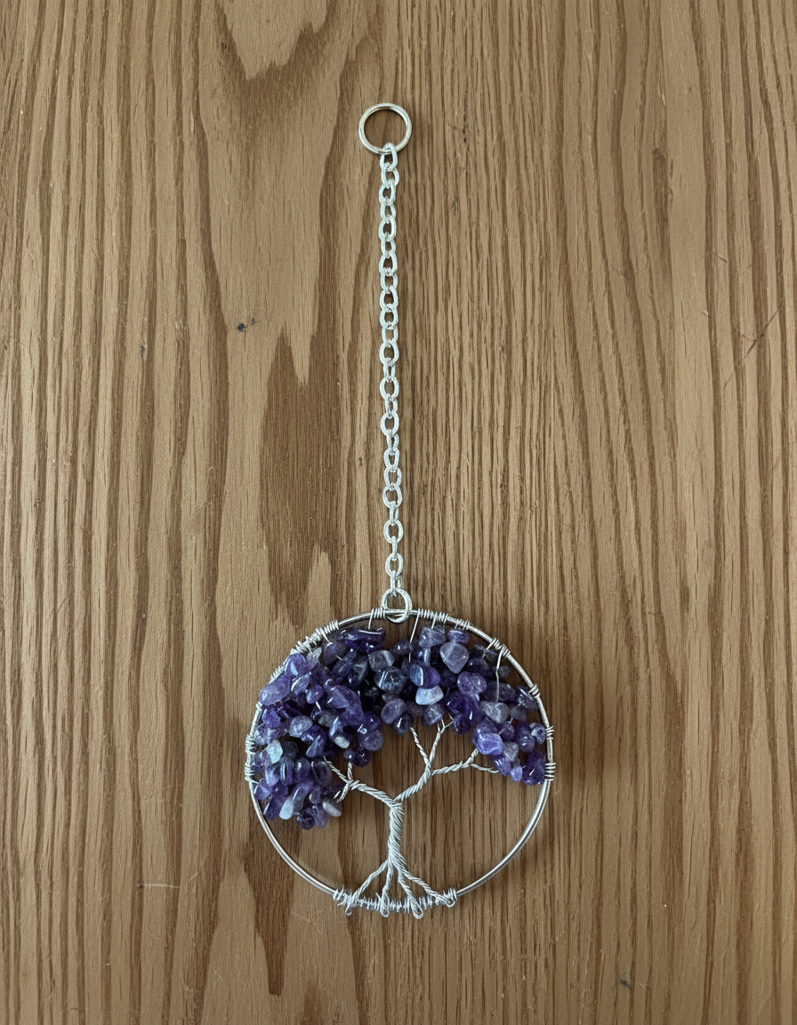 Amethyst & Silver Tree of Life – 3-Inch Wall/Window Hanging