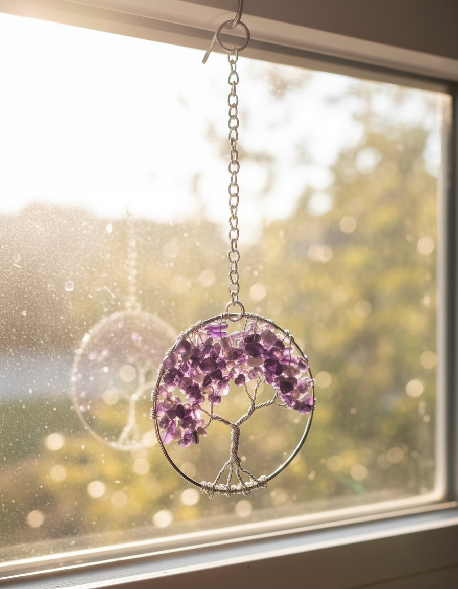 Amethyst & Silver Tree of Life – 3-Inch Wall/Window Hanging