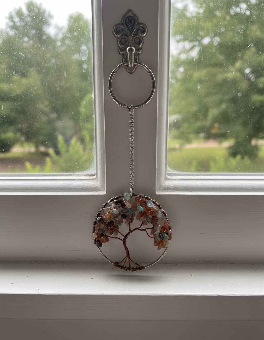 Carnelian and Antique Brass Tree of Life 3-Inch Wall/Window Hanging