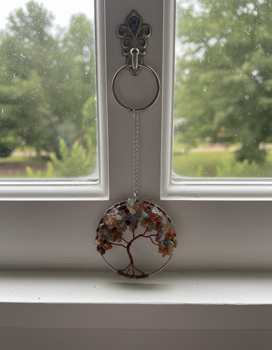 Carnelian and Antique Brass Tree of Life 3-Inch Wall/Window Hanging