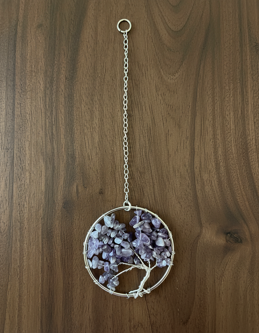 Amethyst & Silver Tree of Life – 3-Inch Wall/Window Hanging