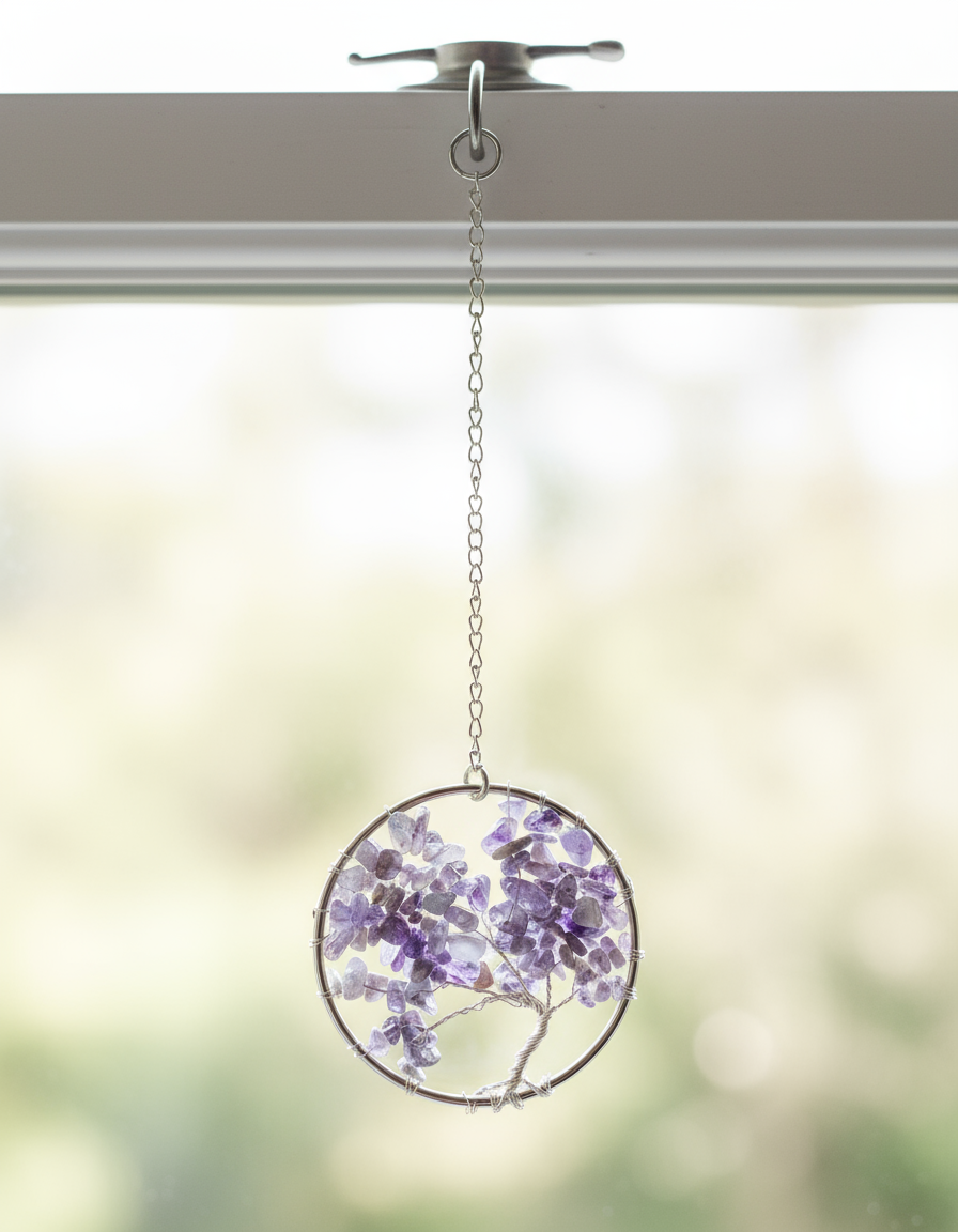 Amethyst & Silver Tree of Life – 3-Inch Wall/Window Hanging