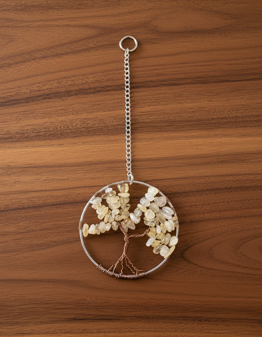Citrine, Antique Brass and Silver Tree of Life - 3-Inch Wall/Window Hanging