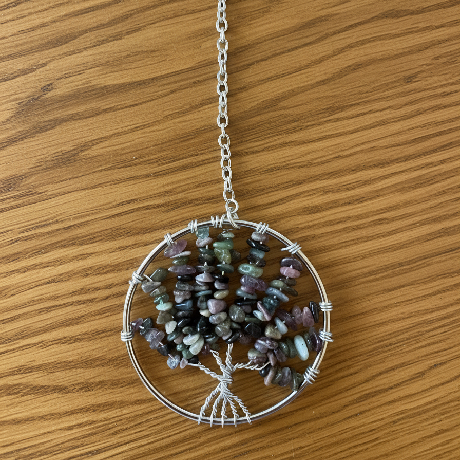 Colorful Tourmaline and Silver Tree of Life - 3-Inch Wall/Window Hanging