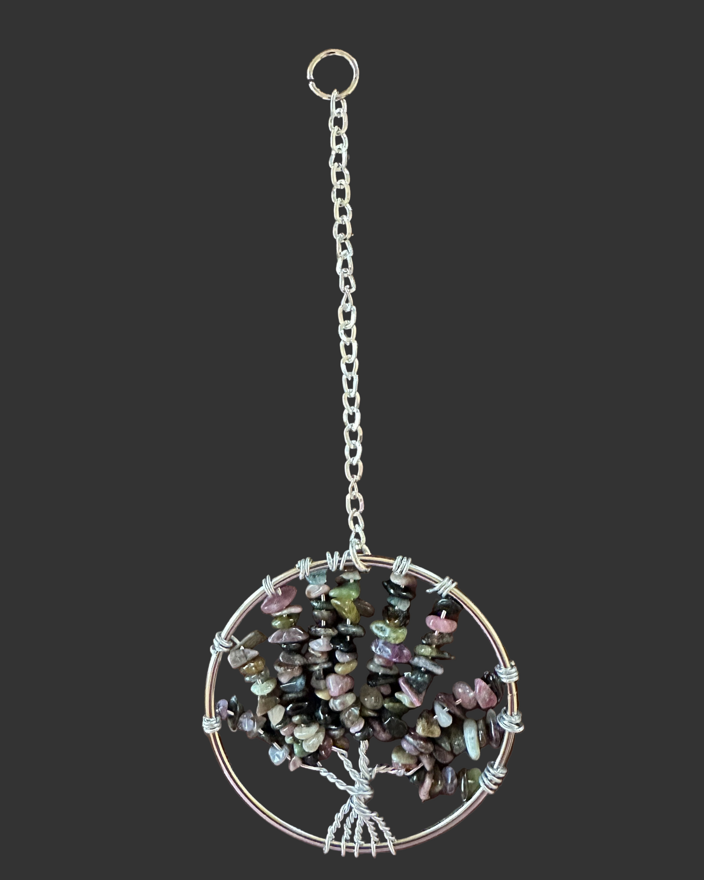Colorful Tourmaline and Silver Tree of Life - 3-Inch Wall/Window Hanging