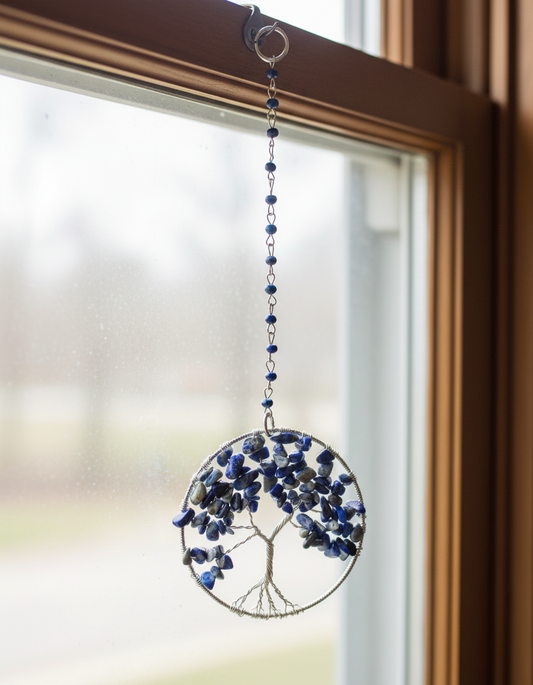 Lapis Lazuli & Silver Tree of Life- 3-Inch Wall/Window Hanging