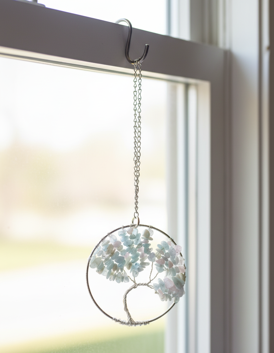 Morganite & Silver Tree of Life - 3-Inch Wall/Window Hanging