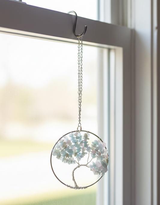 Morganite & Silver Tree of Life - 3-Inch Wall/Window Hanging