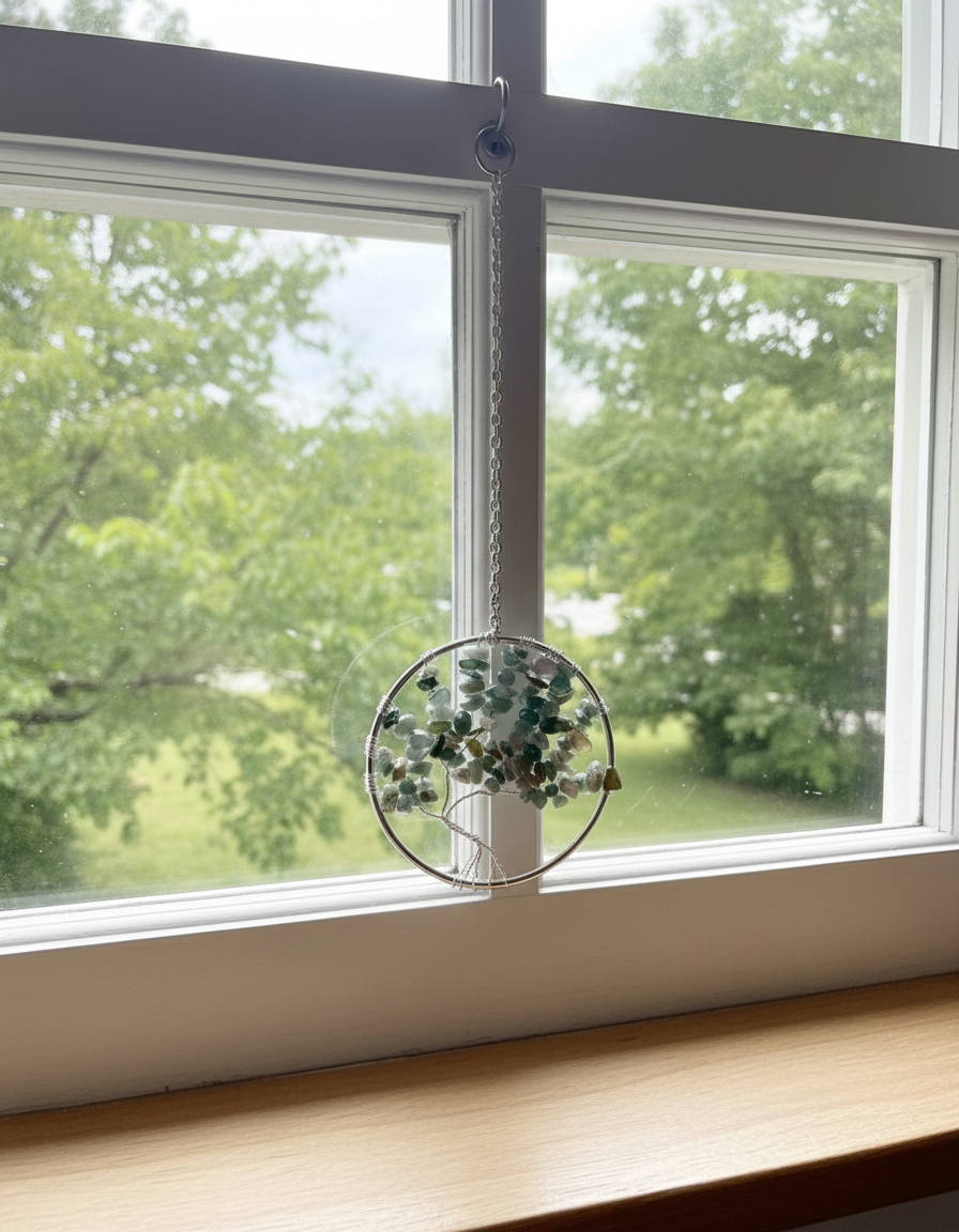 Fancy Jasper & Silver Tree of Life -3-Inch Wall/Window Hanging