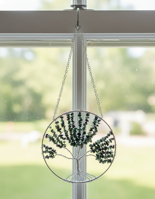 Ruby Zoisite & Silver Tree of Life -  6-Inch Wall/Window Hanging