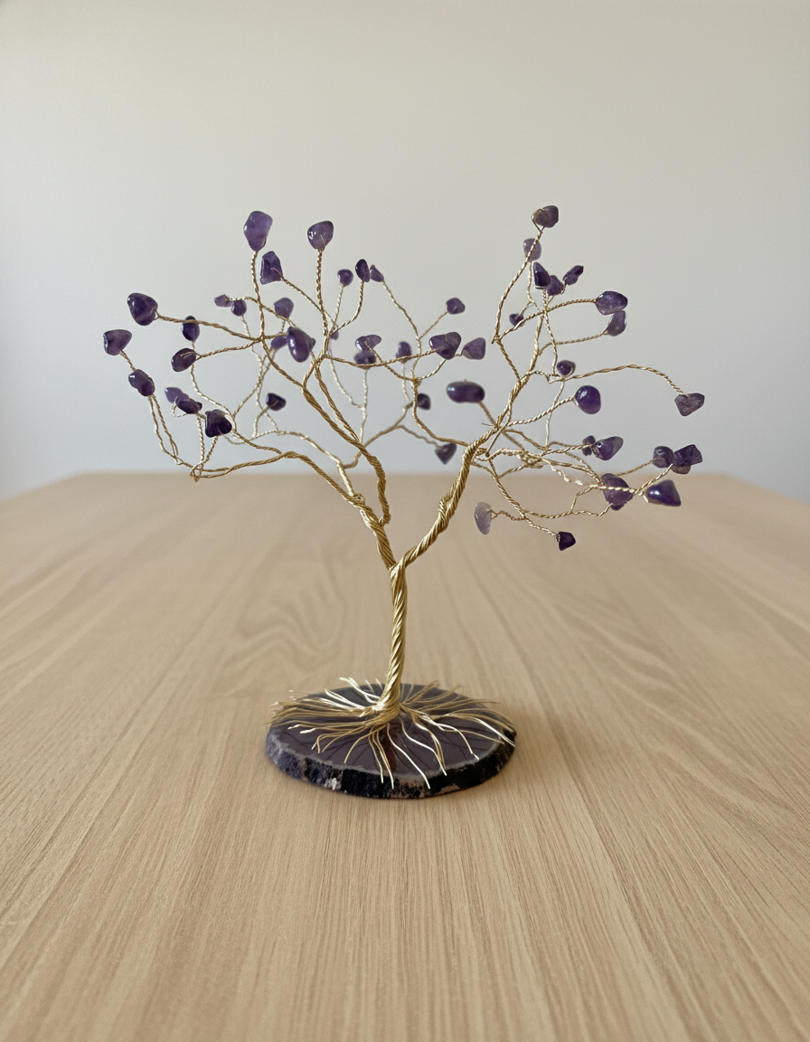 Amethyst and Gold Wire Tree Sculpture