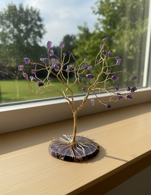 Amethyst and Gold Wire Tree Sculpture