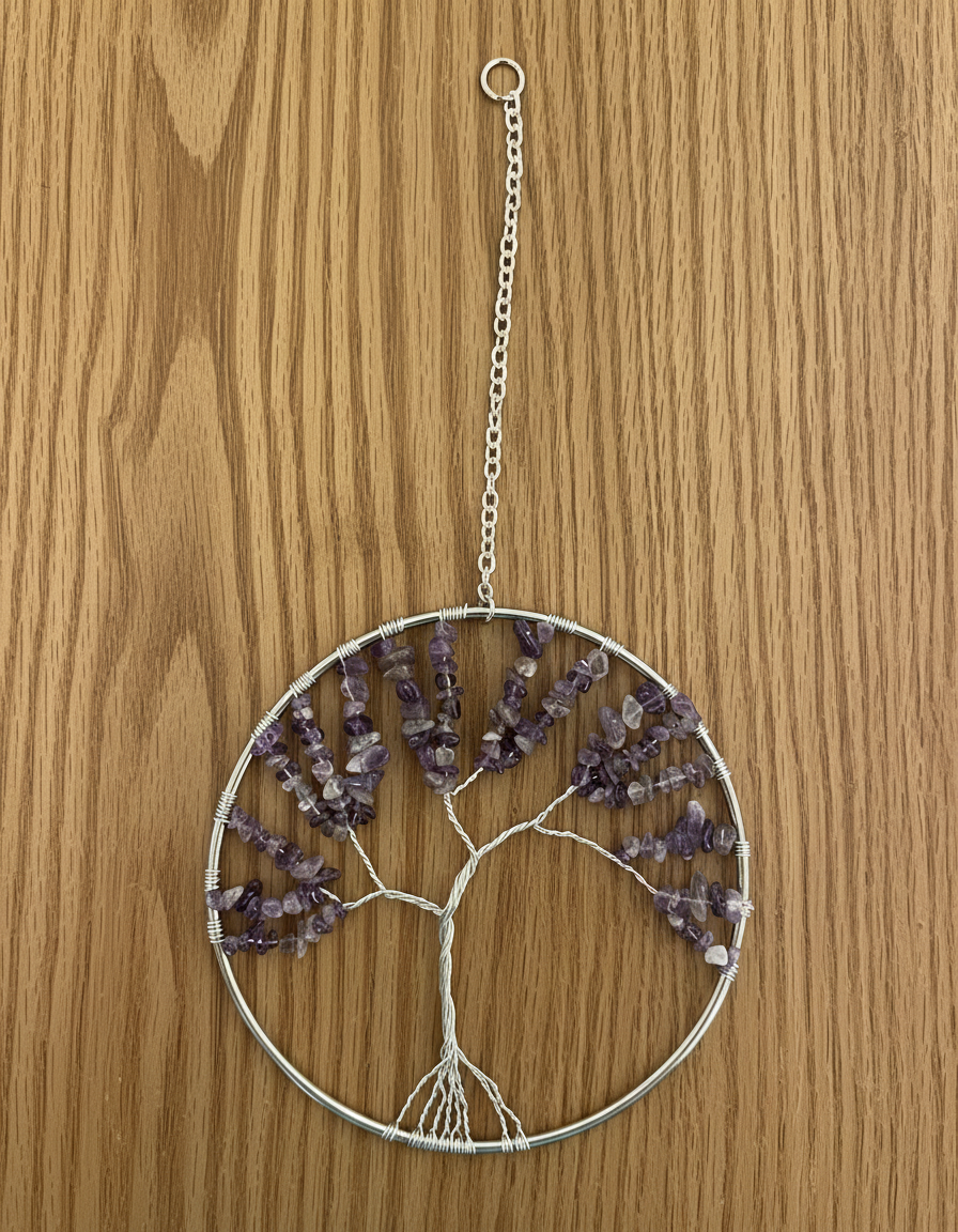 Amethyst & Silver Tree of Life – 6-Inch Wall/Window Hanging