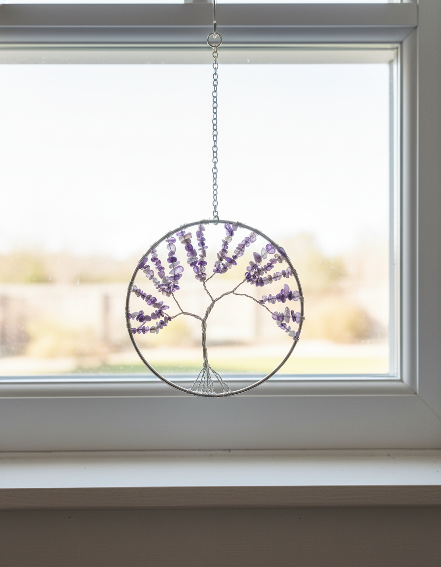 Amethyst & Silver Tree of Life – 6-Inch Wall/Window Hanging