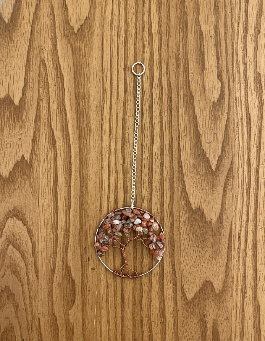 Carnelian and Antique Brass Tree of Life 3-Inch Wall/Window Hanging