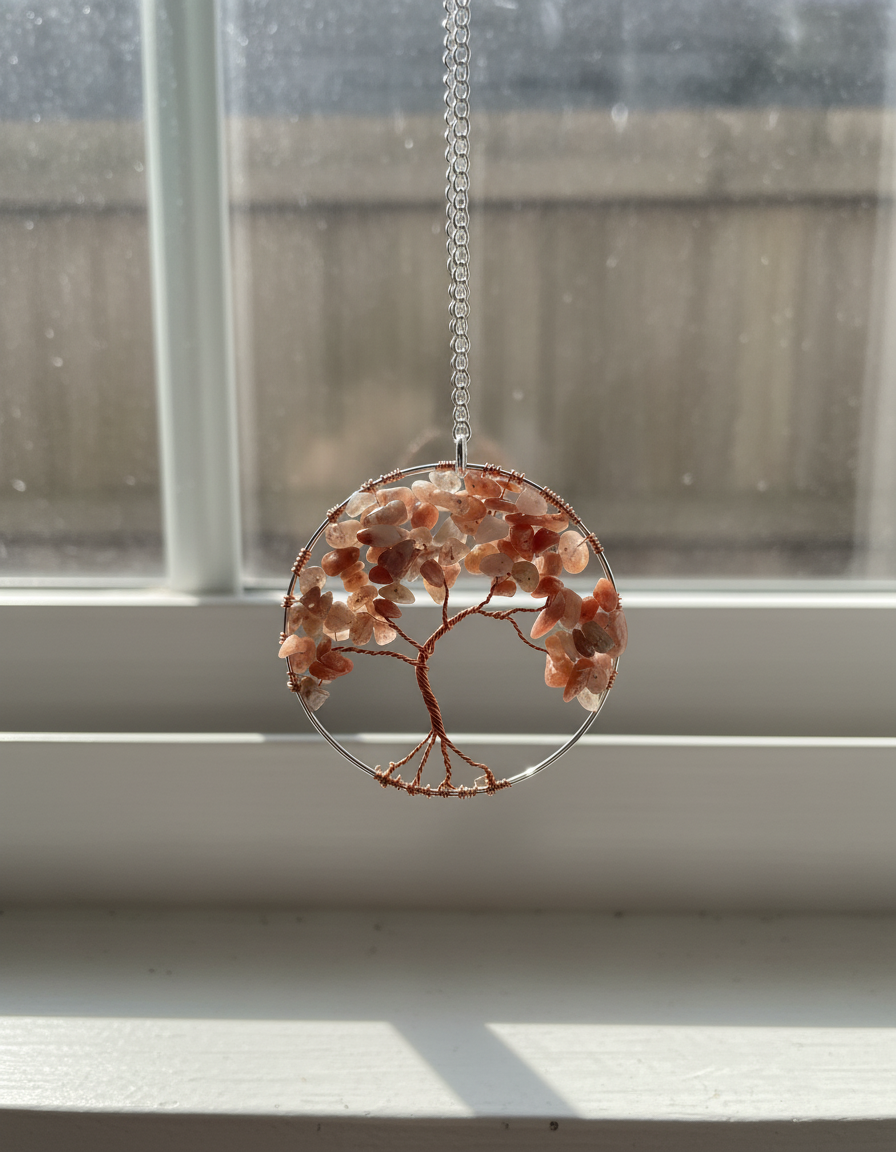 Carnelian and Antique Brass Tree of Life 3-Inch Wall/Window Hanging