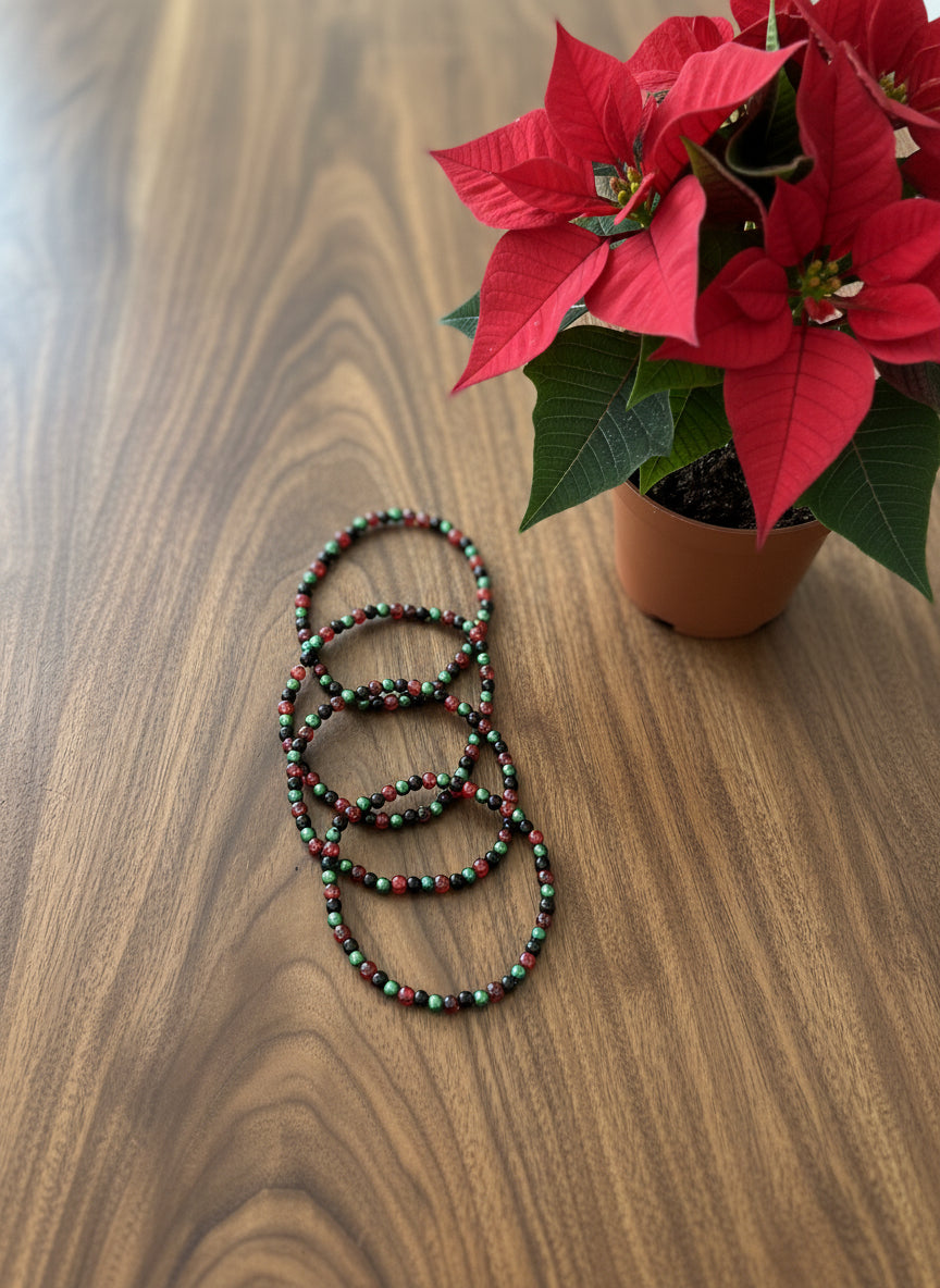 Red, Green and Black Stackable Bracelets