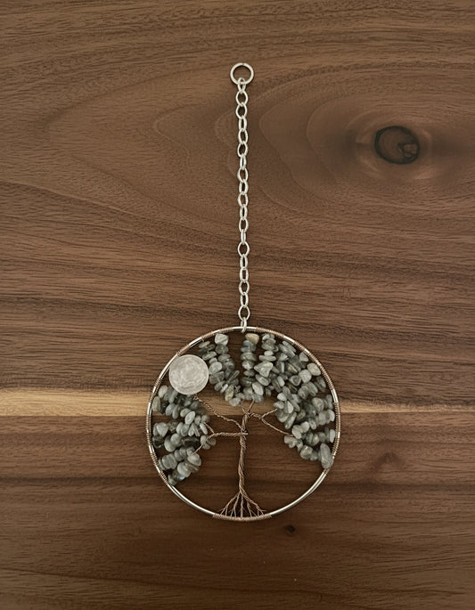 Labradorite, White Quartz and Silver Tree of Life - 4-Inch Wall/Window Hanging