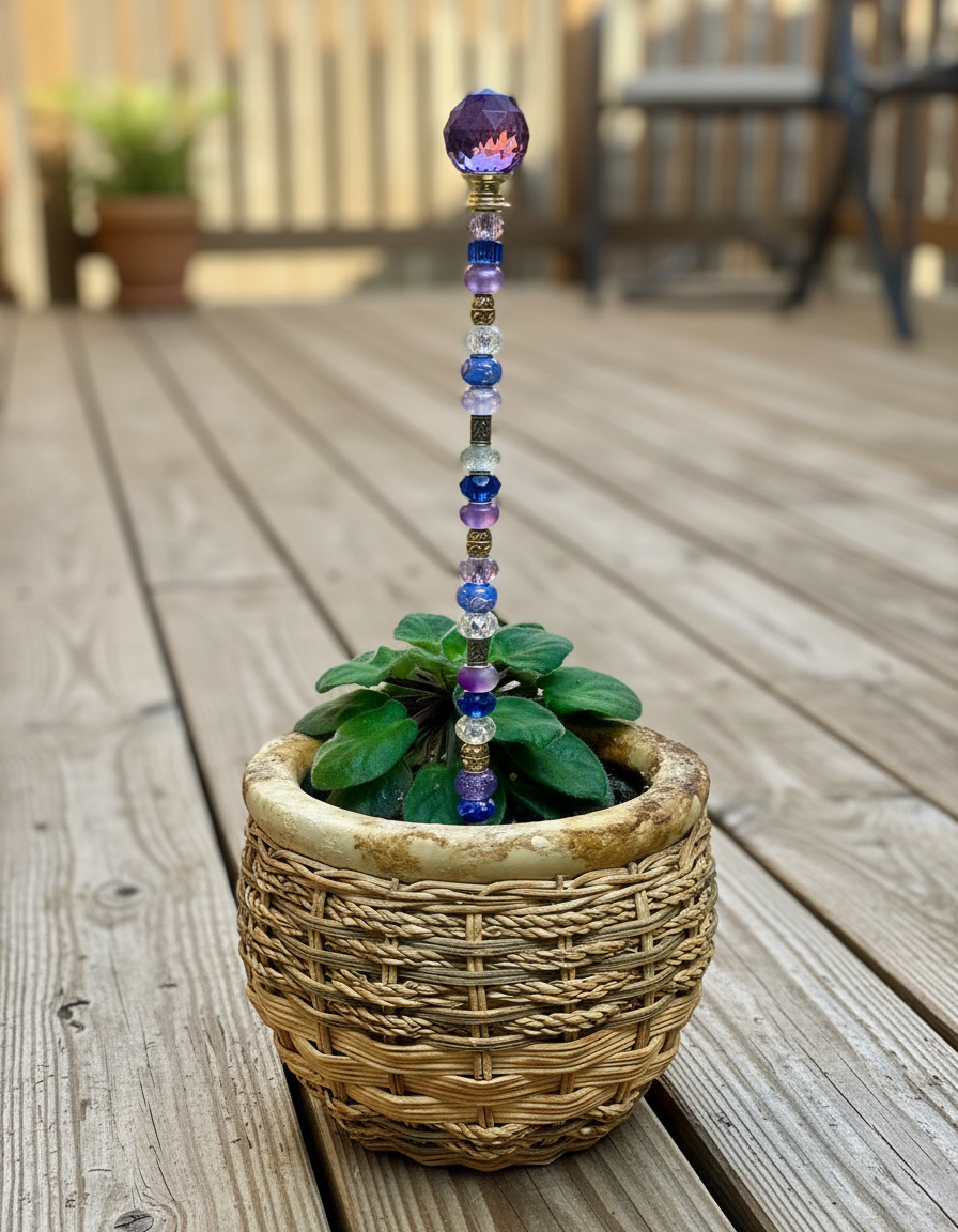 Fairy Wand Garden Stake in Purple, Blue and White with Gold Accents