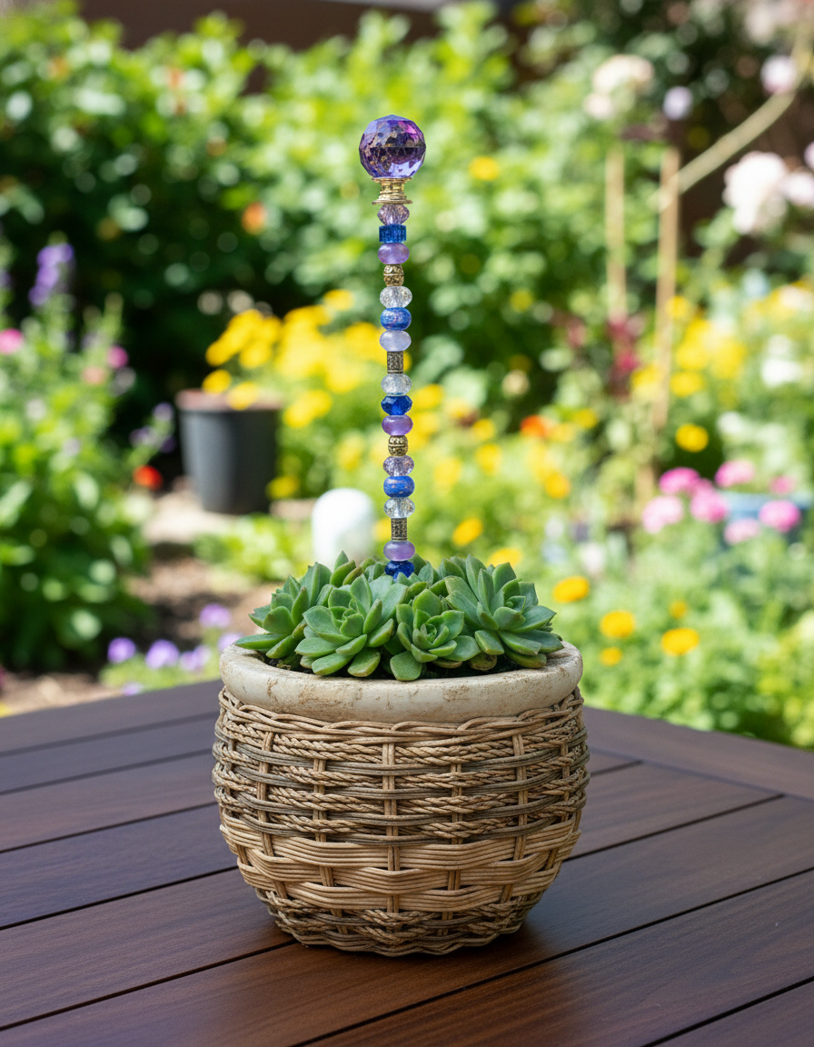 Fairy Wand Garden Stake in Purple, Blue and White with Gold Accents