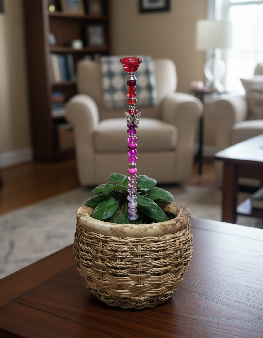Fairy Wand Garden Stake in Red, Pink Purple and Silver