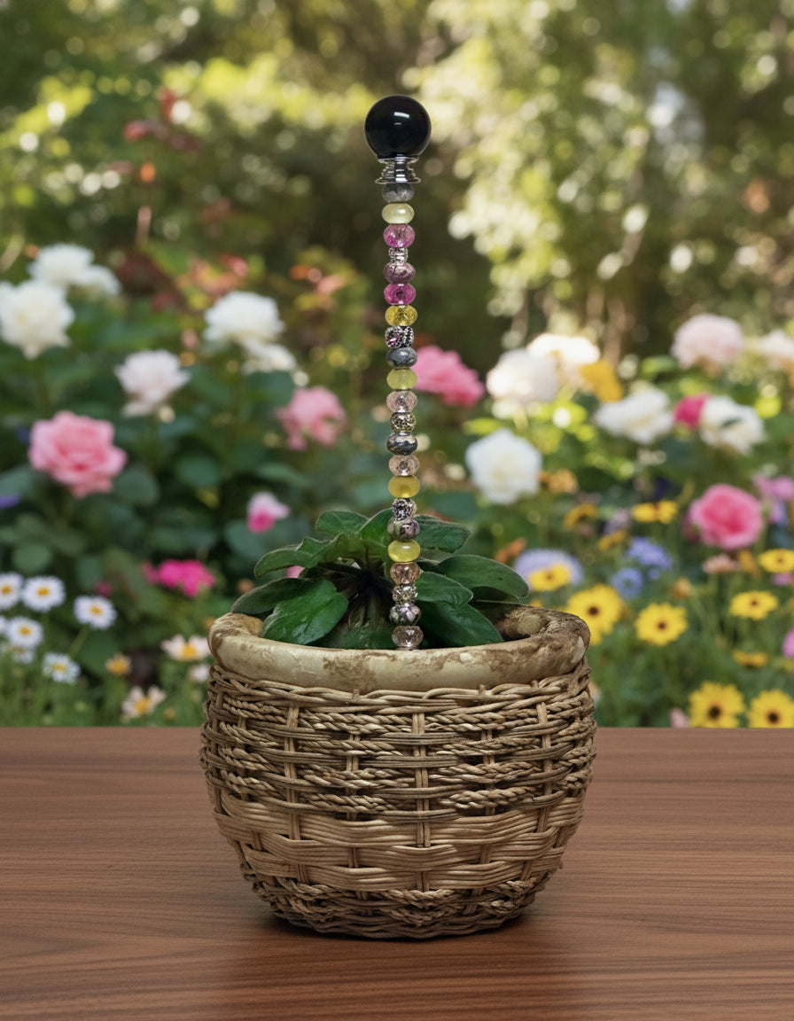 Fairy Wand Garden Stake in Yellow, Pink, Silver and Black
