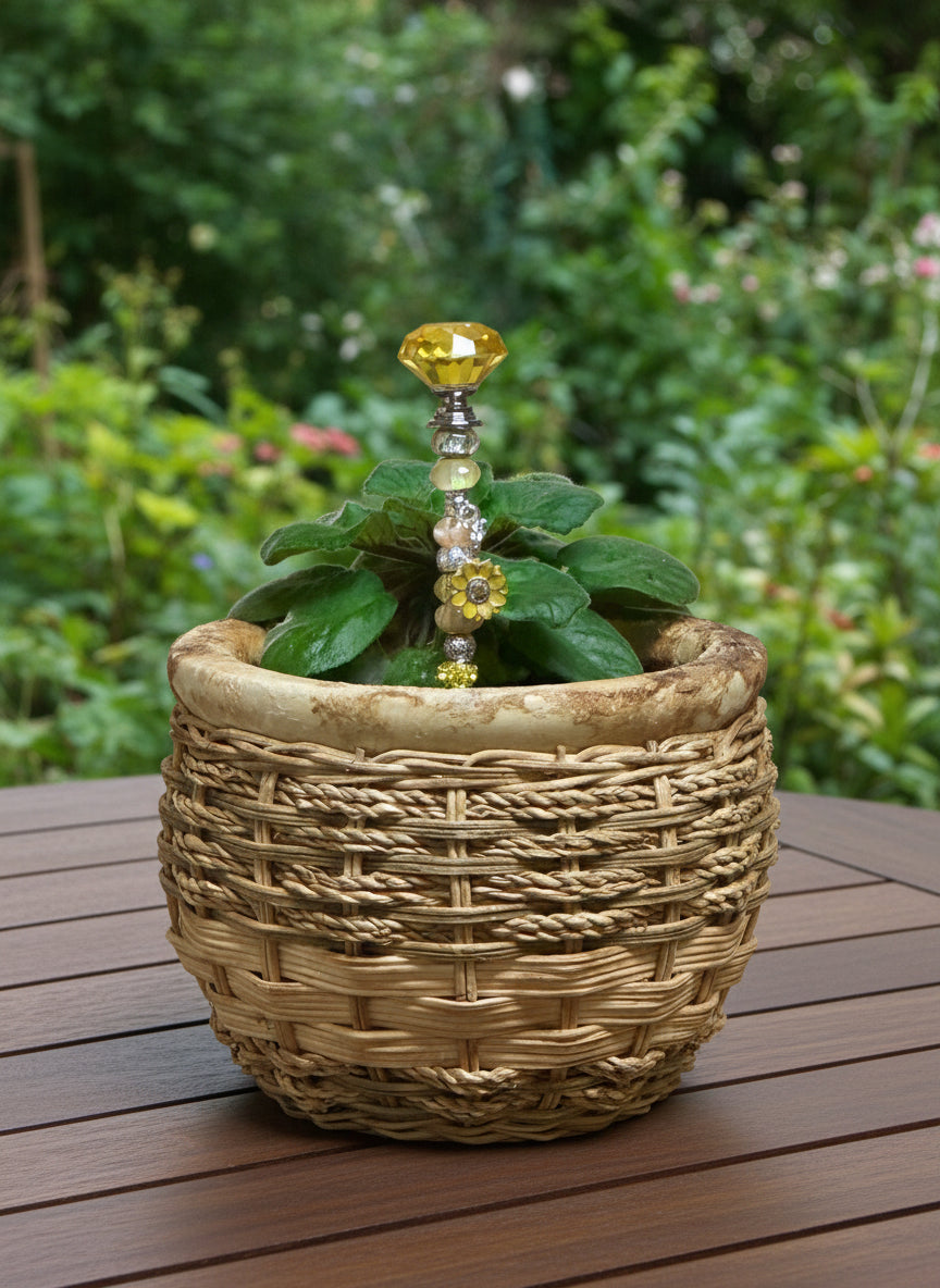 Fairy Wand Garden Stake in Shades of Yellow, Silver, Pink and White with Sunflower Charm