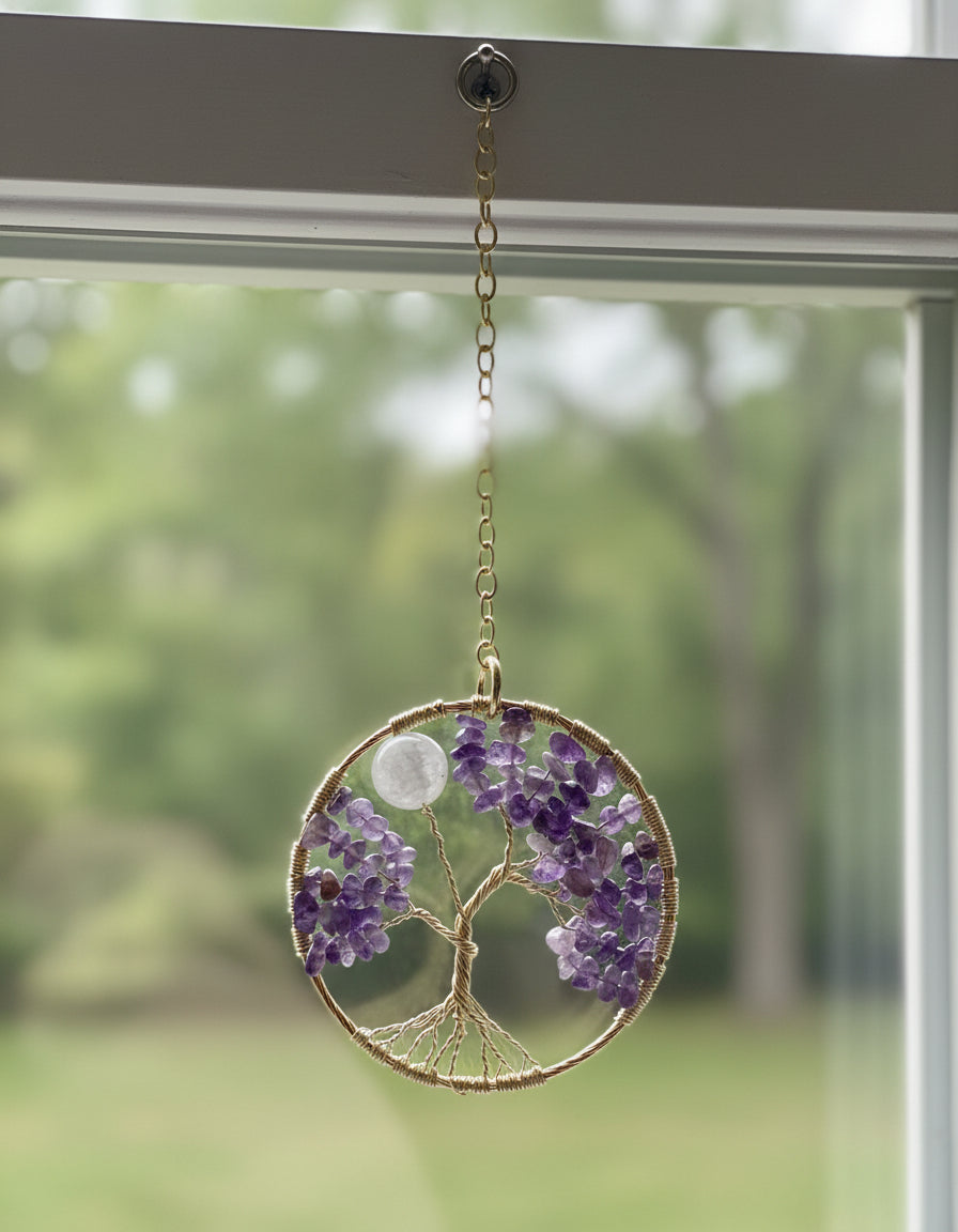Amethyst, Quartz and Gold Tree of Life – 3-Inch Wall/Window Hanging