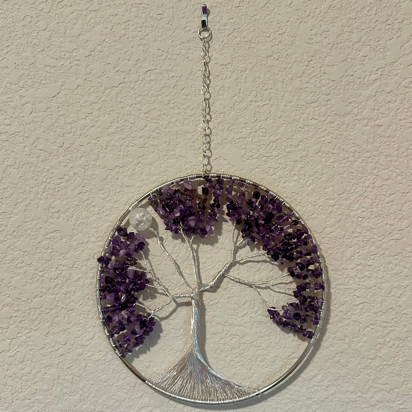 Amethyst, Quartz and Silver Tree of Life – 8-Inch Wall/Window Hanging