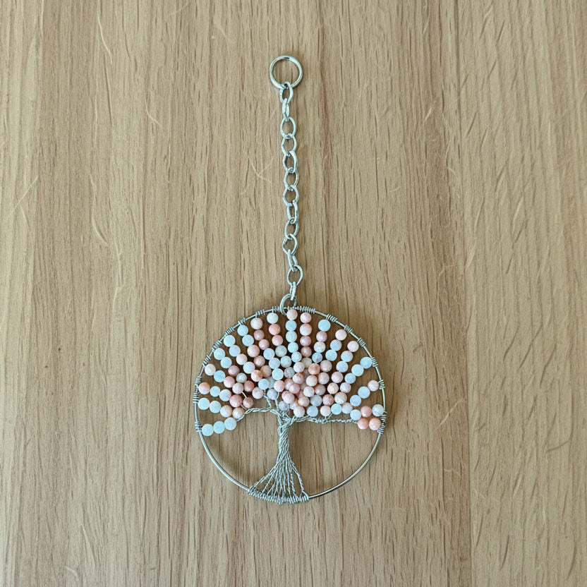 Pink Mother of Pearl, Bamboo & Silver Tree of Life Window/Wall Hanging – 3 Inch (Repurposed Bangle)