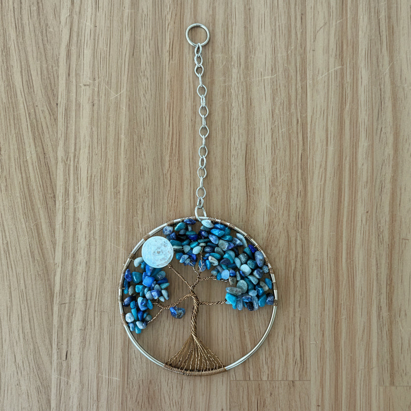 Blue Gemstone Tree of Life With Butterfly - 4-Inch Window/Wall Hanging