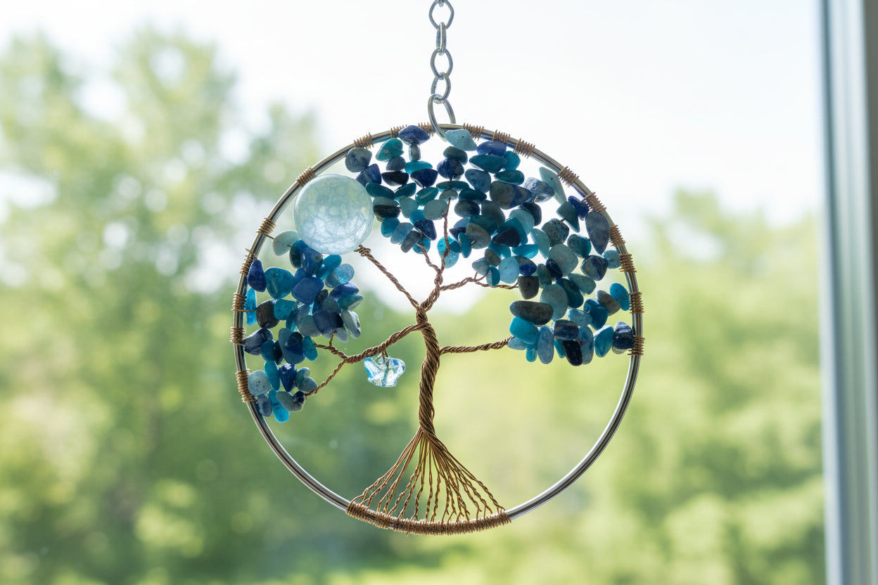 Blue Gemstone Tree of Life With Butterfly - 4-Inch Window/Wall Hanging