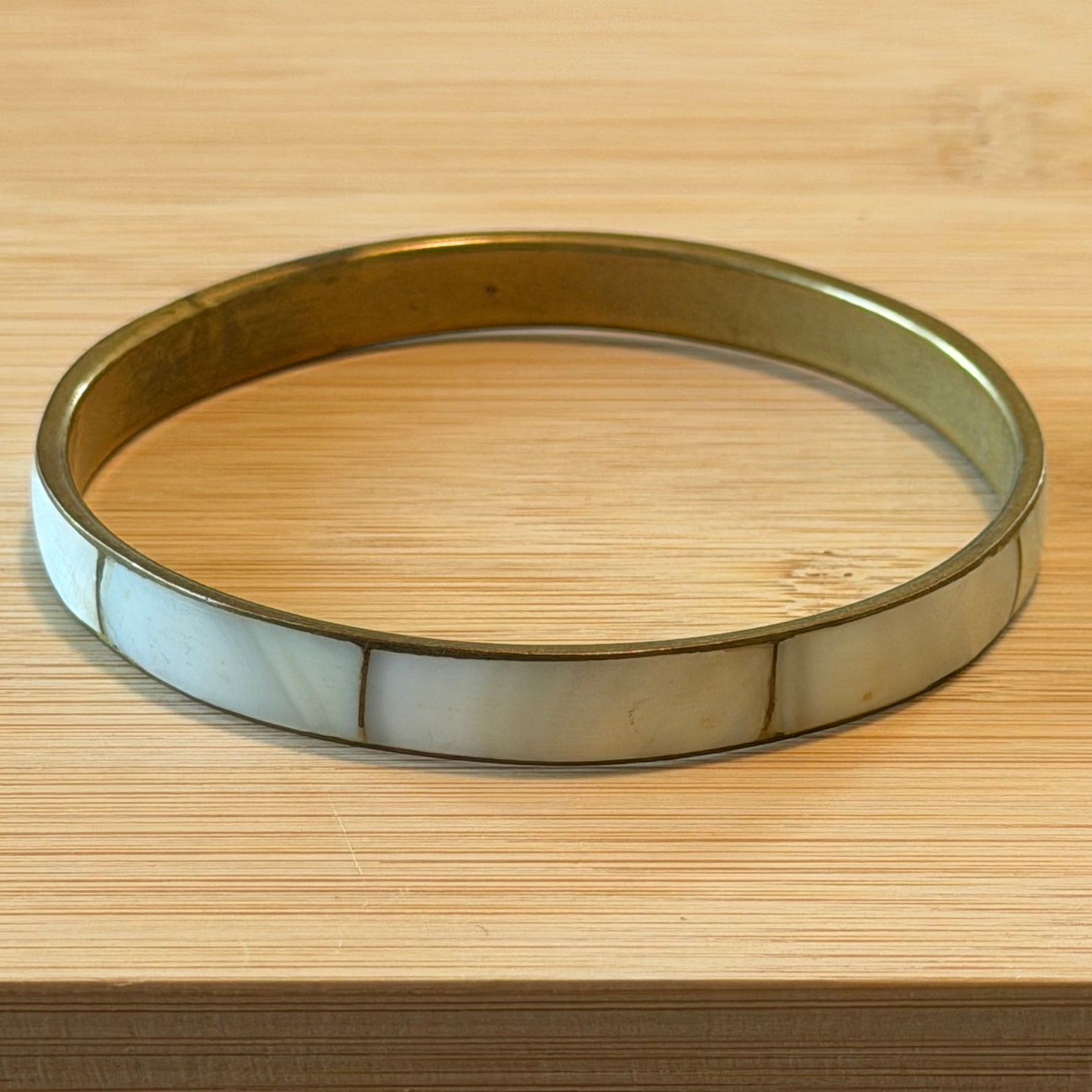 Vintage Mother-of-Pearl and Brass Inlaid Bangle Bracelet