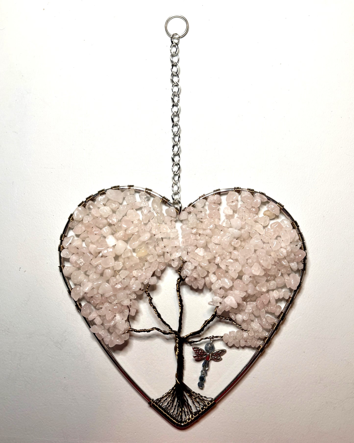 Rose Quartz Heart-Shaped Tree of Life - 6-Inch Wall/Window Hanging