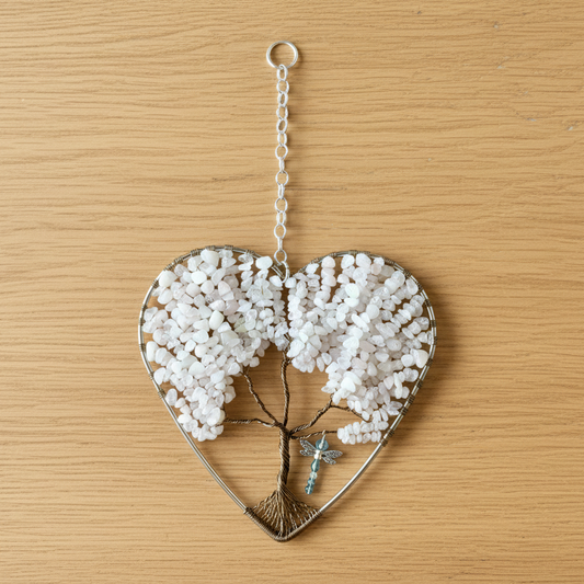 Rose Quartz Heart-Shaped Tree of Life - 6-Inch Wall/Window Hanging