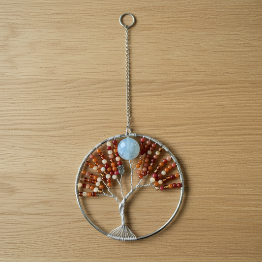 Carnelian, Orange Quartzite & White Quartz Tree of Life  – 4 Inch Window/Wall Hanging