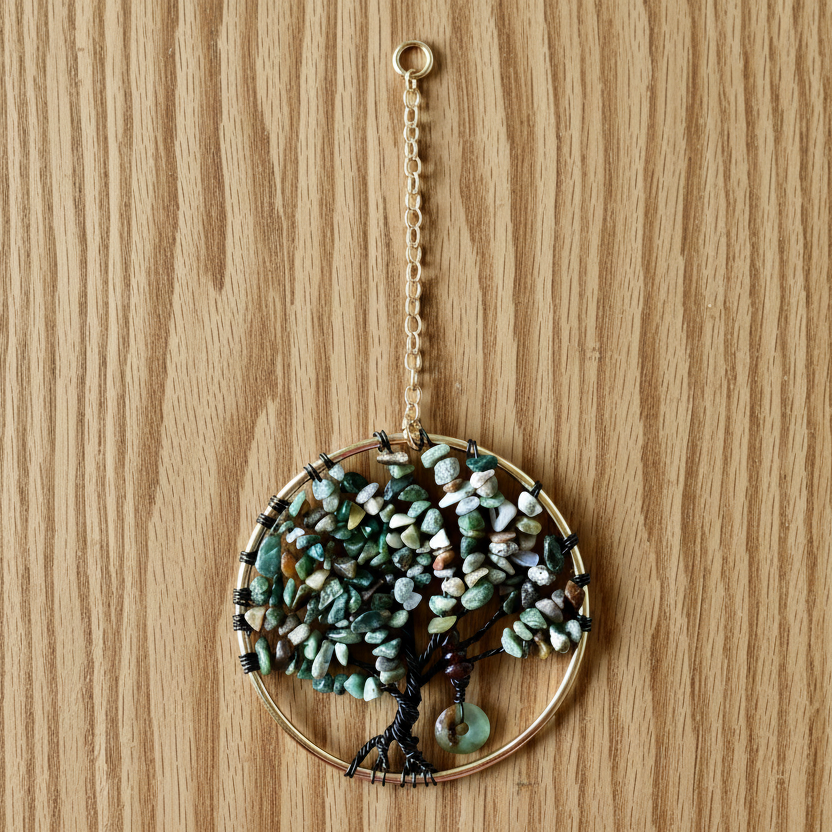 Fancy Jasper, Black and Gold Tree of Life - 4-Inch Window/Wall Hanging
