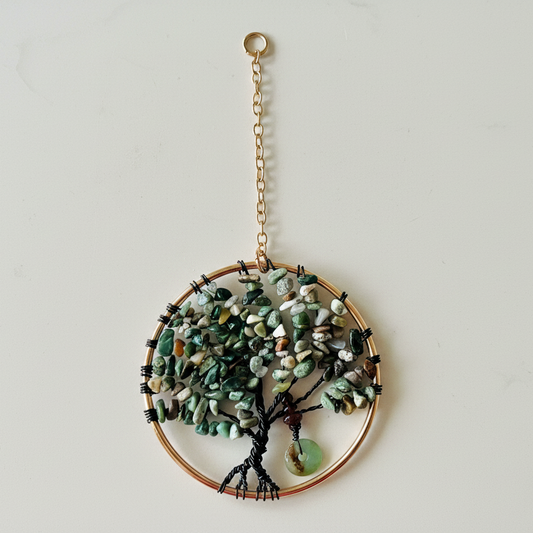 Fancy Jasper, Black and Gold Tree of Life - 4-Inch Window/Wall Hanging
