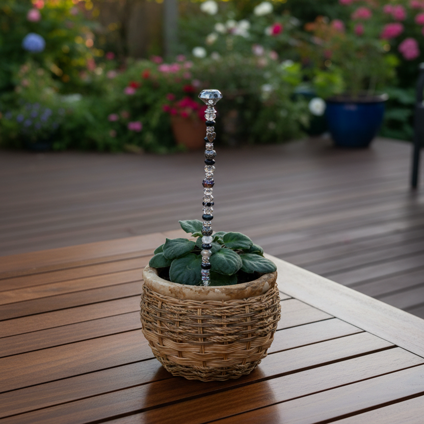 Black, White & Silver Fairy Wand Garden Stake