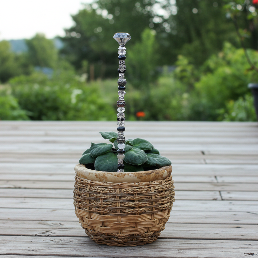 Black, White & Silver Fairy Wand Garden Stake