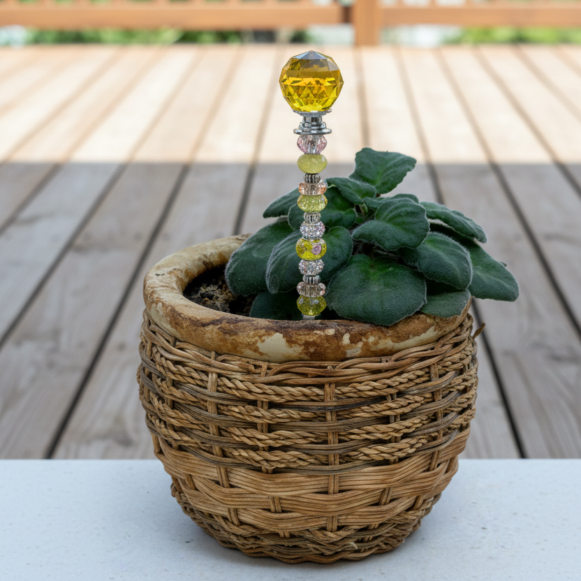 Yellow, Pink & Silver Fairy Wand Garden Stake