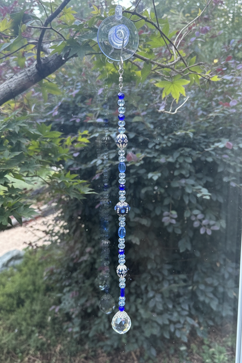 Royal Blue Metal Mix With Light Blue and Gray Glass Crystals Suncatcher