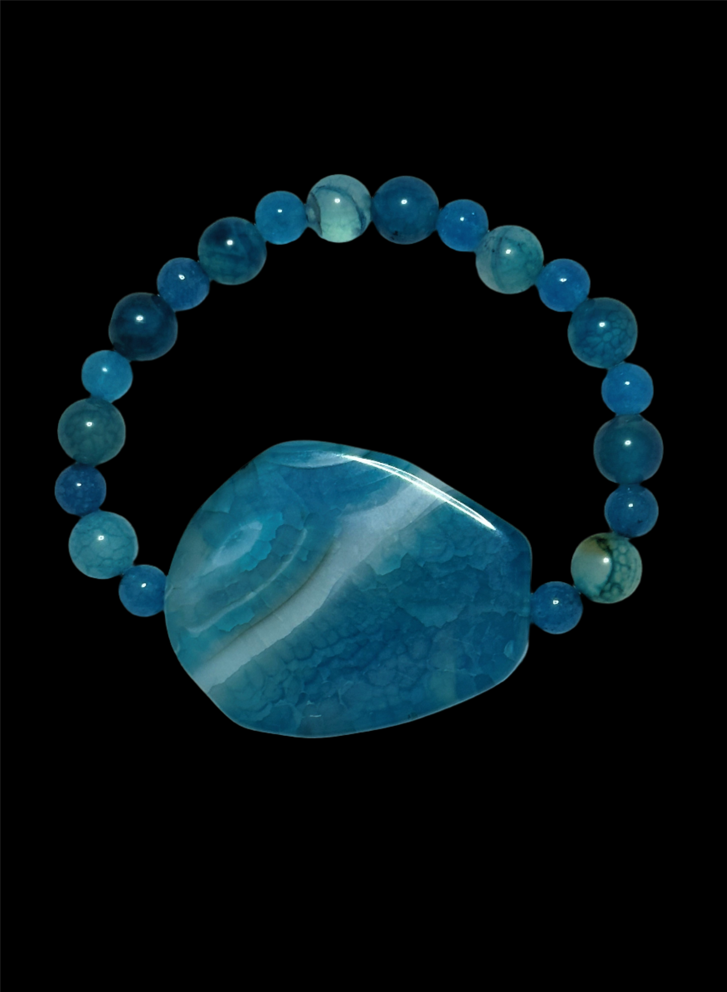 Striped Blue Agate Bracelet With 2-Inch Striped Blue Agate Center Stone Bracelet