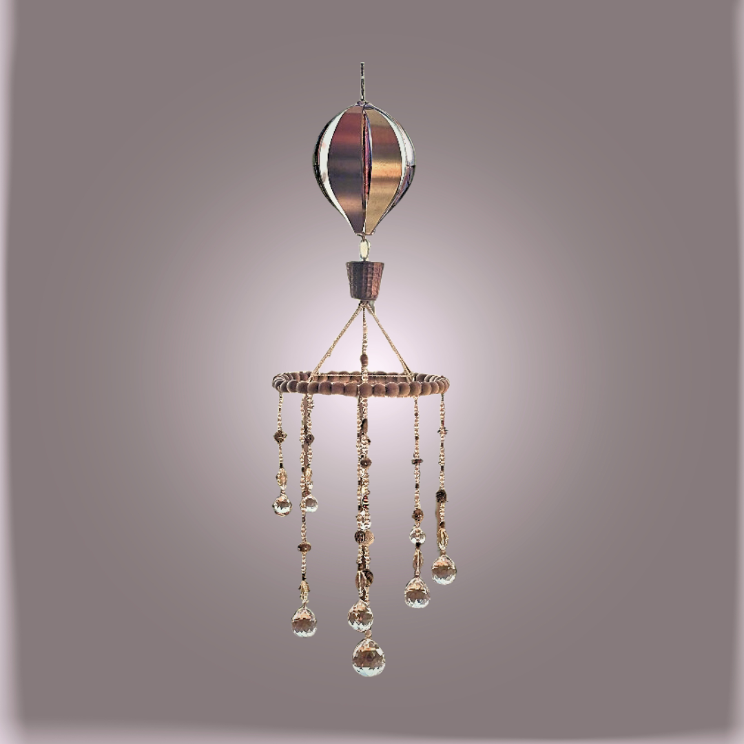 Hot Air Balloon Suncatcher Mobile on Wood Beaded Hoop