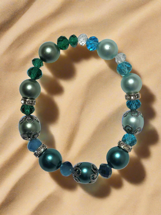 Vintage Teal and Light Blue Glass Pearl Bracelet