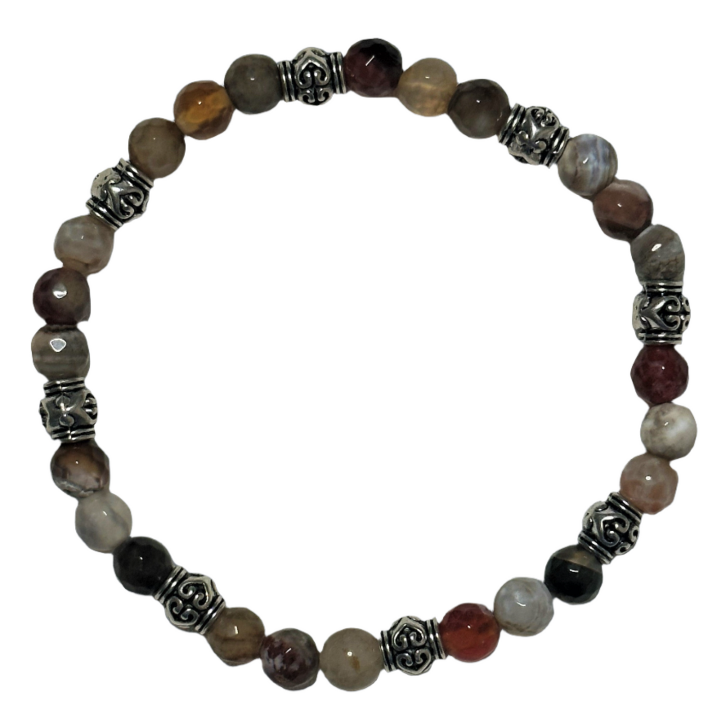 Agate and Silver Barrel Shape Bracelet