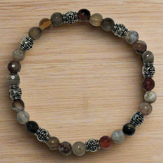 Agate and Silver Barrel Shape Bracelet