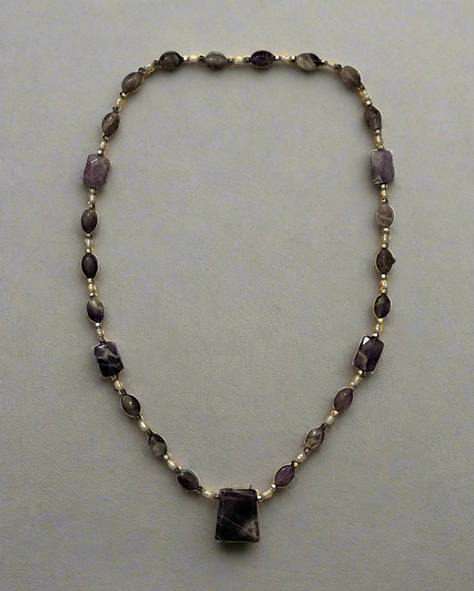 Amethyst, Hematite and Fresh Water Pearl Necklace